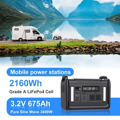 آؤٹ ڈور ایمرجنسی شمسی پاور اسٹیشن 2400W پورٹیبل لتیم بیٹری 2160WH